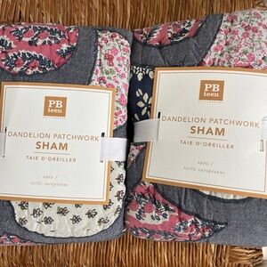 x2 NEW PB Teen Cottagecore Quilted Patchwork Euro Sham Pink Blue Chambray Floral